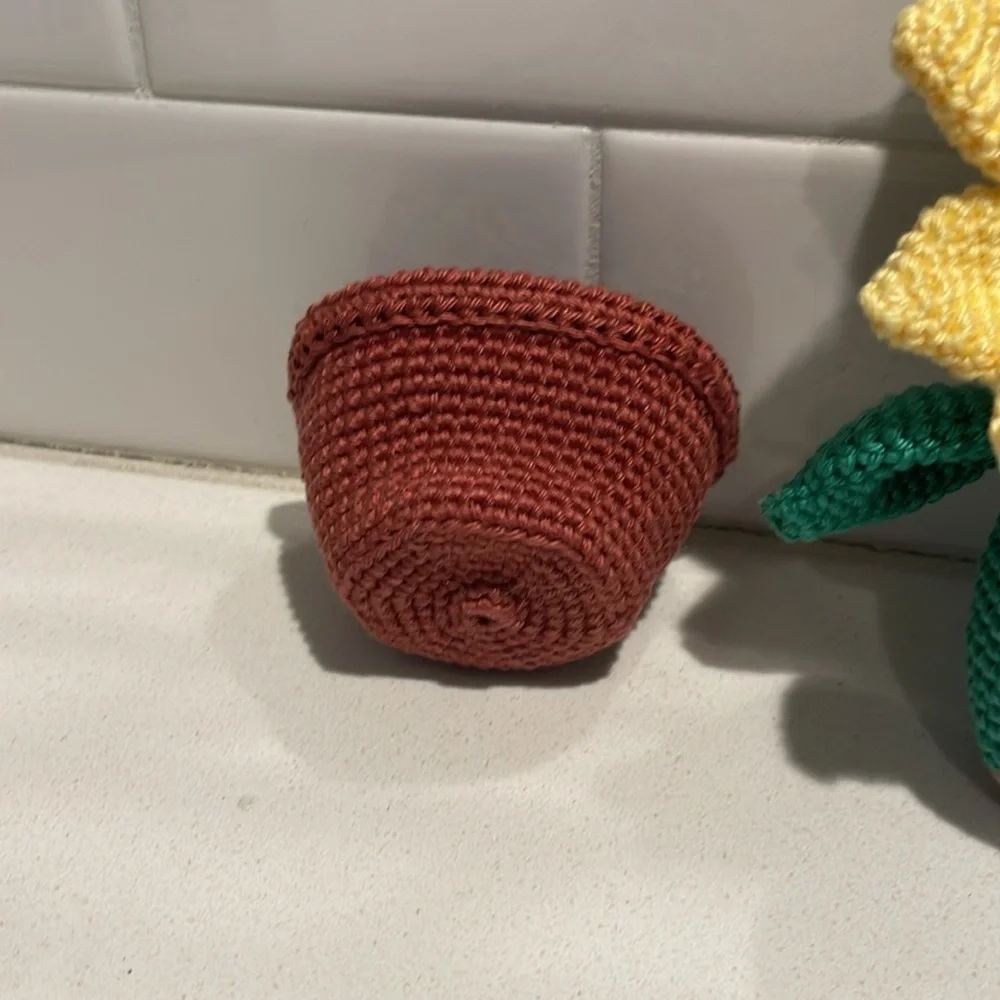 Flower Child Sunflower Bear Hand Crafted Figure and Pot Amigurumi Crochet Decor - Picture 7 of 13